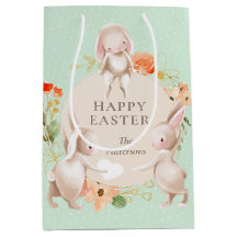 Happy Easter Bunny Rabbits Floral Personalised