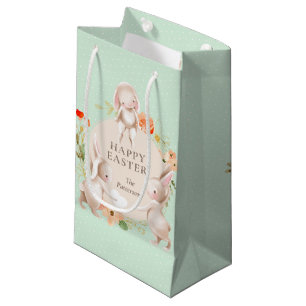 Happy Easter Bunny Rabbits Floral Personalised Small Gift Bag