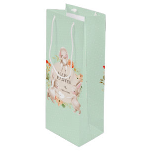 Happy Easter Bunny Rabbits Floral Personalised Wine Gift Bag