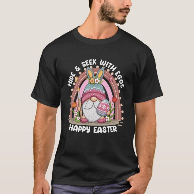 Happy Easter Bunny Rainbow Gnome Easter Egg Huntin T-Shirt (Front)