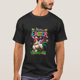 Happy Easter Bunny Riding Chicken Bow Tie Easter E T-Shirt