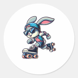 Happy Easter Bunny Roller Skating Player Lover Spo Classic Round Sticker