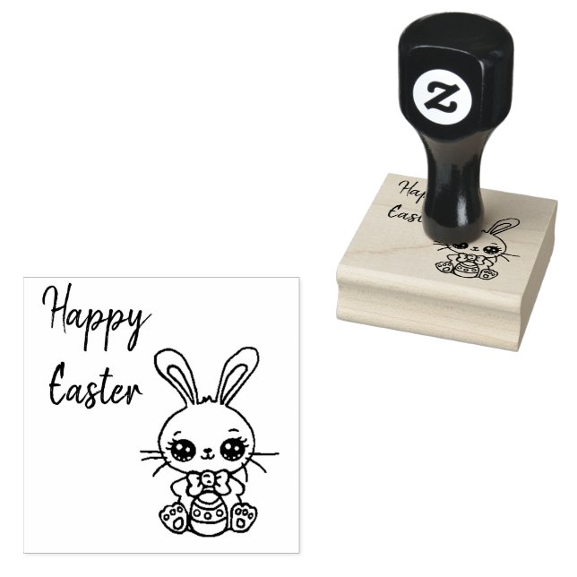 Happy Easter Bunny Rubber Stamp (Stamped)