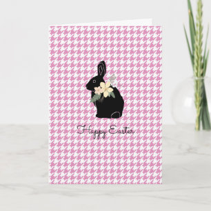 Happy Easter Bunny Silhouette Flowers Houndstooth Card