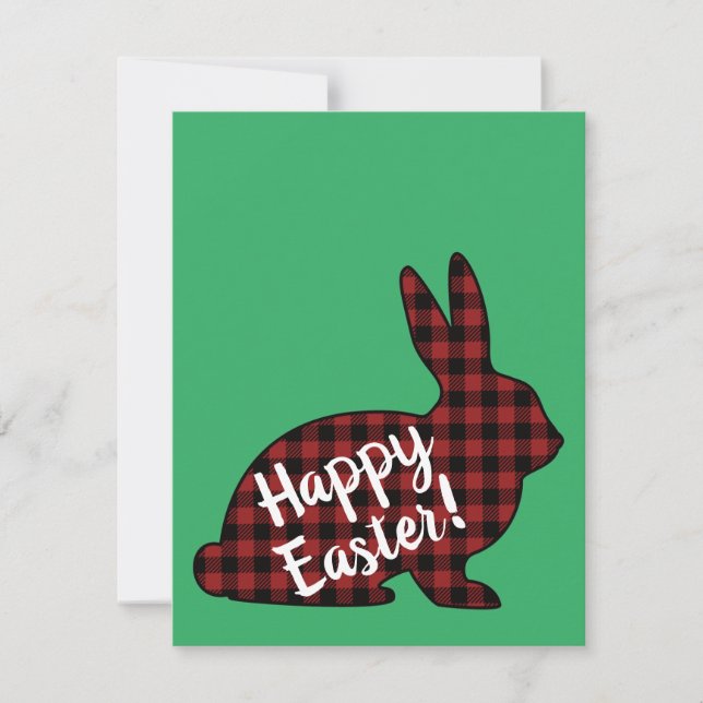 Happy Easter! Bunny Silhouette Red Buffalo Plaid Holiday Card (Front)