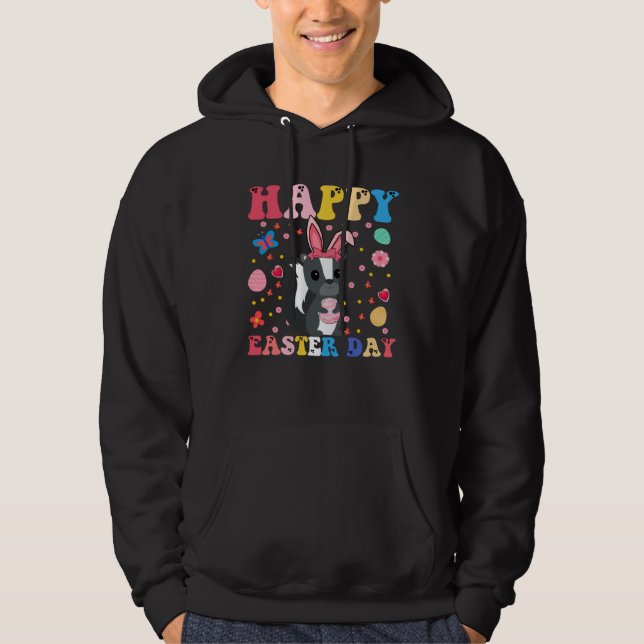 Happy Easter Bunny Skunk  Easter Day Groovy Hoodie (Front)