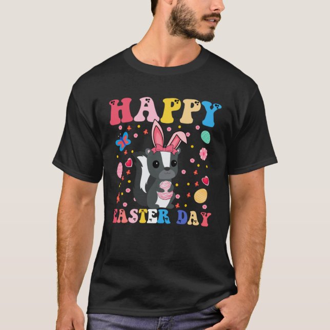 Happy Easter Bunny Skunk  Easter Day Groovy T-Shirt (Front)