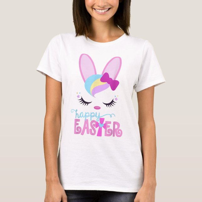 HAPPY EASTER Bunny Sleeping Face Christian Girls W T-Shirt (Front)