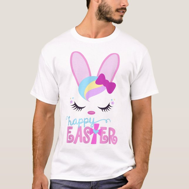 HAPPY EASTER Bunny Sleeping Face Christian Girls W T-Shirt (Front)