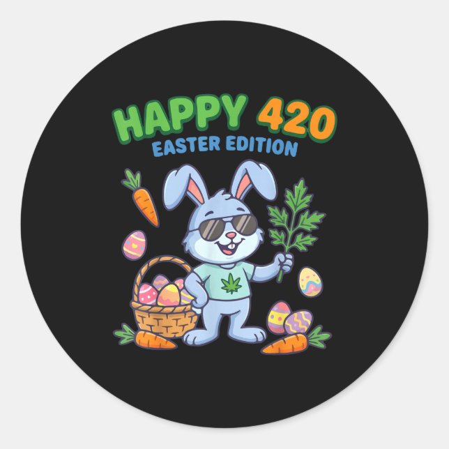 Happy Easter Bunny Smoking _1  Classic Round Sticker (Front)