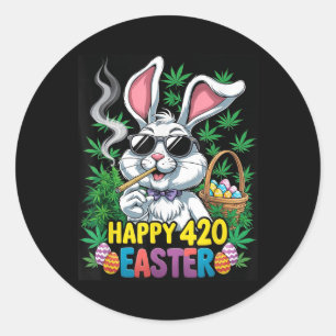 Happy Easter Bunny Smoking Weed Funny 2025 Classic Round Sticker