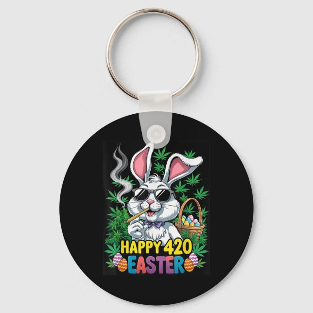Happy Easter Bunny Smoking Weed Funny 2025  Key Ring (Front)