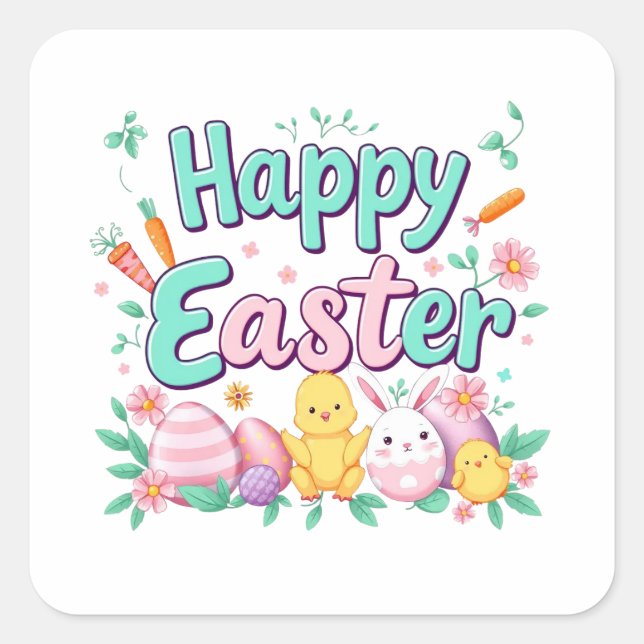 Happy Easter Bunny Spring Easter Egg Easter Square Sticker (Front)