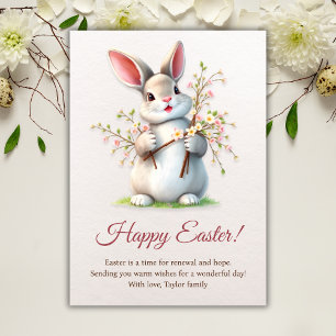 Happy Easter Bunny Spring Flowers Holiday Card