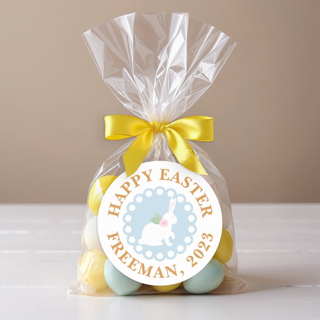 Happy Easter Bunny Sticker – Custom Family Name (Favor Sticker)