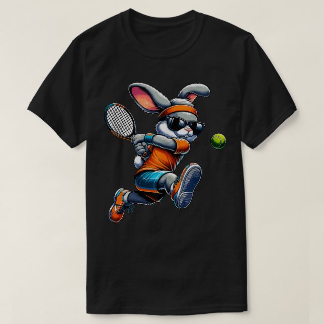 Happy Easter Bunny Tennis Player Lover Sport Rabbi T-Shirt (Design Front)
