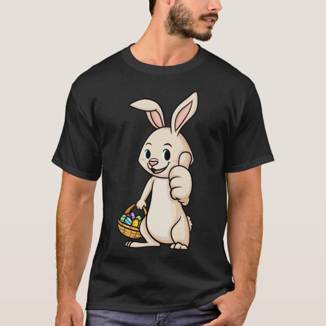 Happy Easter Bunny Thumbs Up Colourful Egg Hunting T-Shirt (Front)