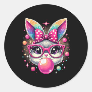 Happy Easter Bunny Tie Dye Coquette Bow Rabbit Fac Classic Round Sticker