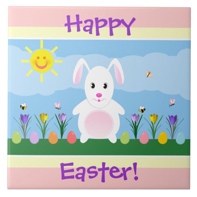Happy Easter Bunny Tile Trivet Decoration (Front)
