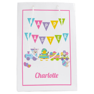 Happy Easter Bunny Train Pink Medium Medium Gift Bag