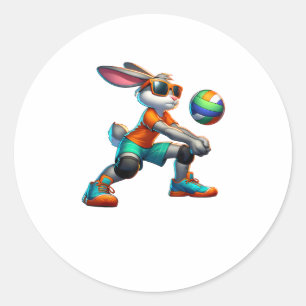 Happy Easter Bunny Volleyball Player Lover Sport R Classic Round Sticker