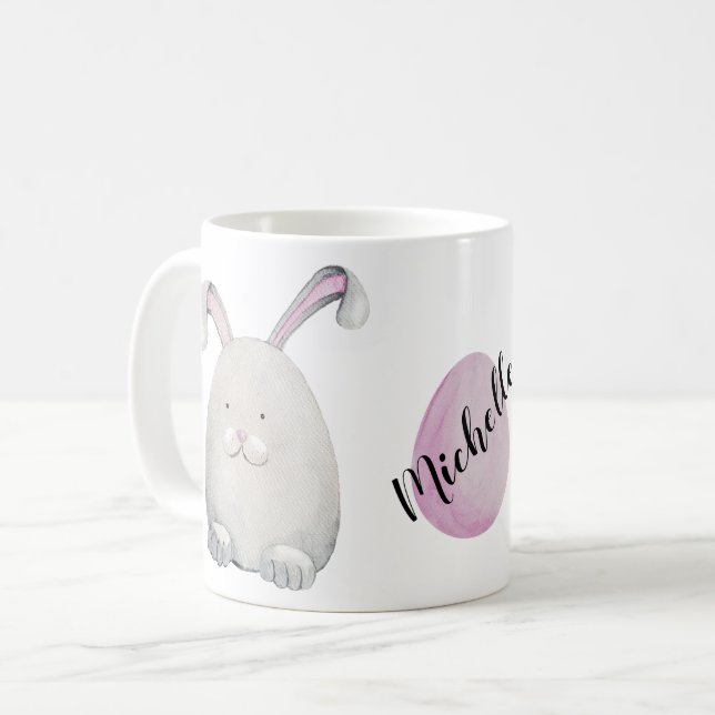 Happy Easter Bunny Watercolor Hand-painted Coffee Mug (Front Left)