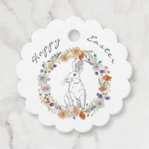 Happy Easter Bunny Watercolors Boho Wildflowers Favour Tags