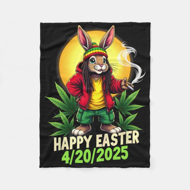Happy Easter Bunny Weed  Fleece Blanket (Front)