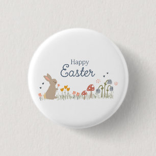 Happy Easter Bunny Wildflowers Cute Holiday 3 Cm Round Badge