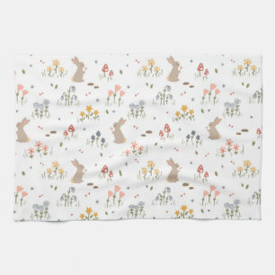 Happy Easter Bunny Wildflowers Cute Kids baking Tea Towel