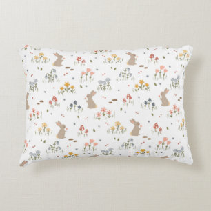 Happy Easter Bunny Wildflowers Cute Kids Bedroom Decorative Cushion