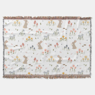 Happy Easter Bunny Wildflowers Cute Kids Bedroom Throw Blanket