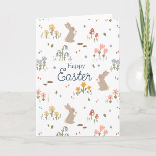 Happy Easter Bunny Wildflowers Cute Kids Holiday Card