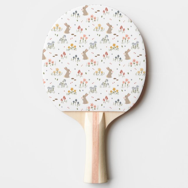 Happy Easter Bunny Wildflowers Cute Kids rabbit Ping Pong Paddle (Front)