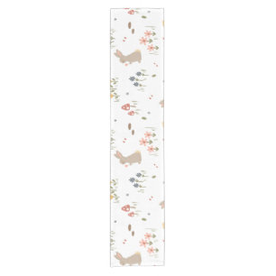 Happy Easter Bunny Wildflowers Cute Rabbit Holiday Short Table Runner