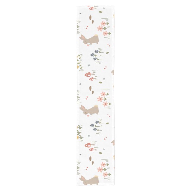 Happy Easter Bunny Wildflowers Cute Rabbit Holiday Short Table Runner (Front)