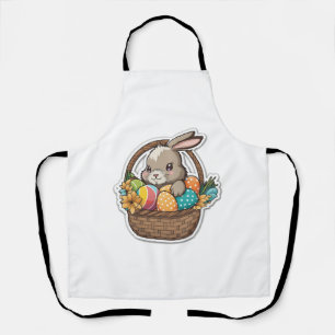 Happy Easter Bunny with a Basket of Colourful Eggs Apron