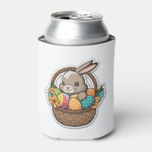 Happy Easter Bunny with a Basket of Colourful Eggs Can Cooler