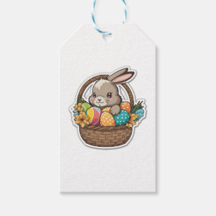 Happy Easter Bunny with a Basket of Colourful Eggs Gift Tags