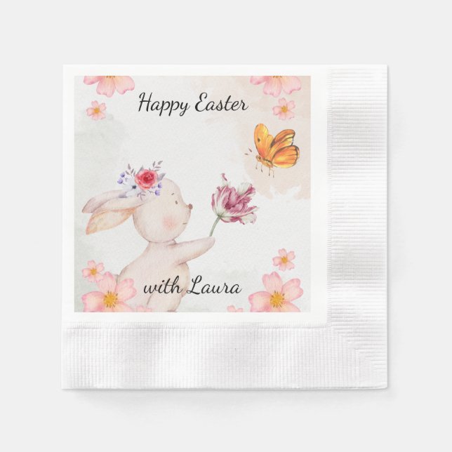 Happy Easter- bunny with butterfly  Napkin (Front)