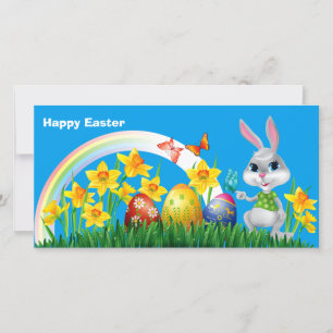 Happy Easter Bunny with coloured eggs Holiday Card