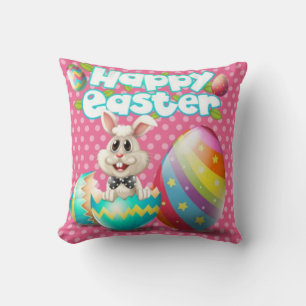 Happy Easter Bunny With Colourful Eggs Cushion