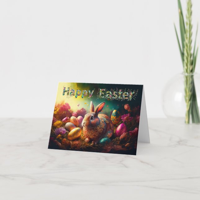 Happy Easter Bunny with Easter eggs Card (Front)