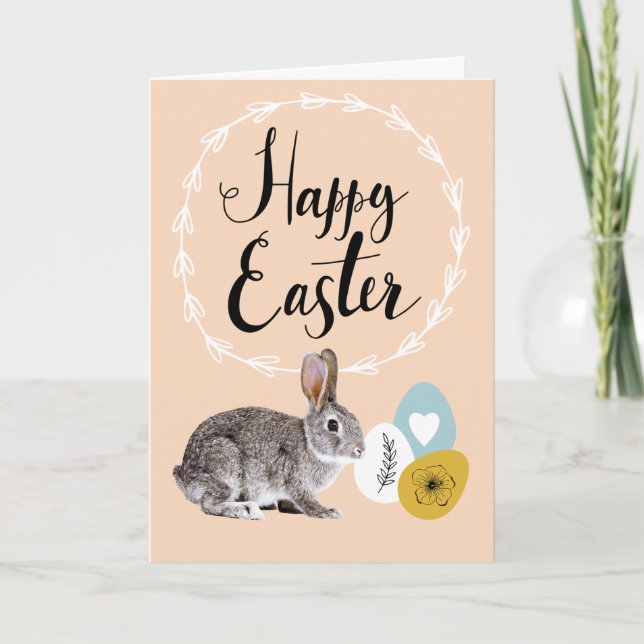 Happy Easter. Bunny with Easter Eggs Greeting Card (Front)