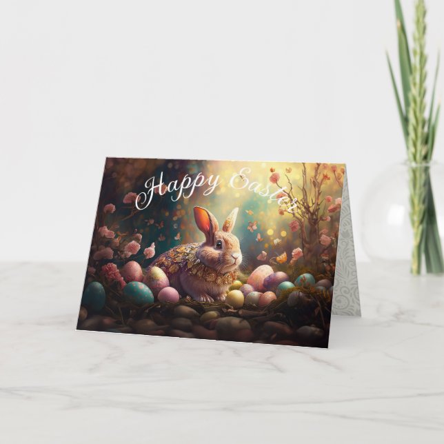 Happy Easter Bunny with Easter eggs Holiday Card (Front)