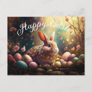 Happy Easter Bunny with Easter eggs Holiday Postcard