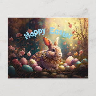 Happy Easter Bunny with Easter eggs Holiday Postcard