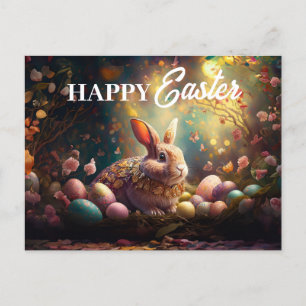Happy Easter Bunny with Easter eggs Holiday Postcard