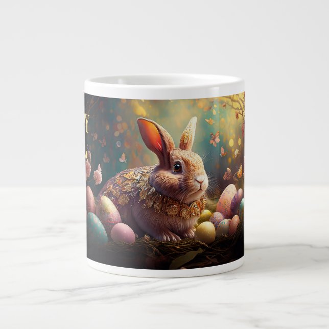 Happy Easter Bunny with Easter eggs Large Coffee Mug (Front)