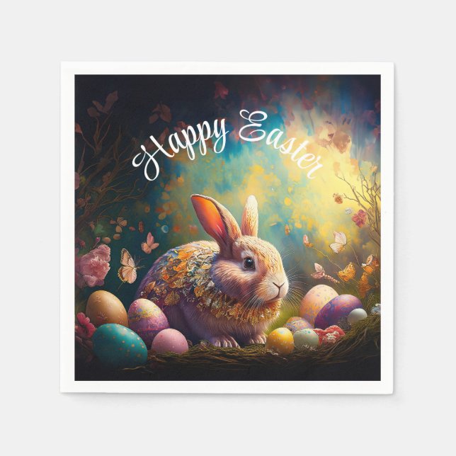Happy Easter Bunny with Easter eggs Napkin (Front)